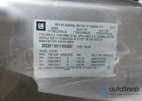 2007 Chevrolet Silverado 1500 Lt1 from USA, damaged, VIN 2GCEK13M171654007